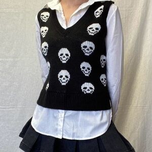V-Neck Skeleton print Layered Look Sweater Size Small